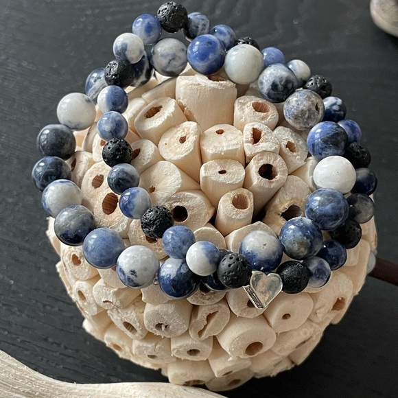 Sodalite & Lava Stone - Handmade Beaded Bracelet Set - Picture 1 of 10